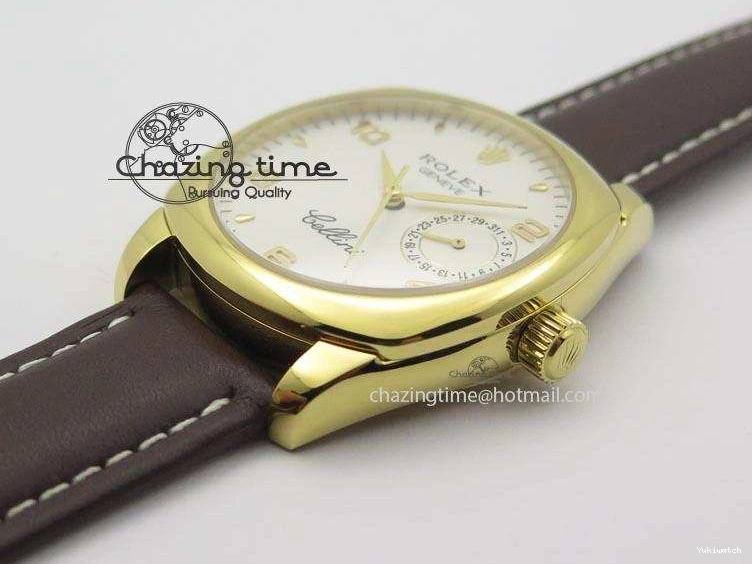 On YG A2824 Leather Brown Dial Date Cellini Strap Numeral White 0318